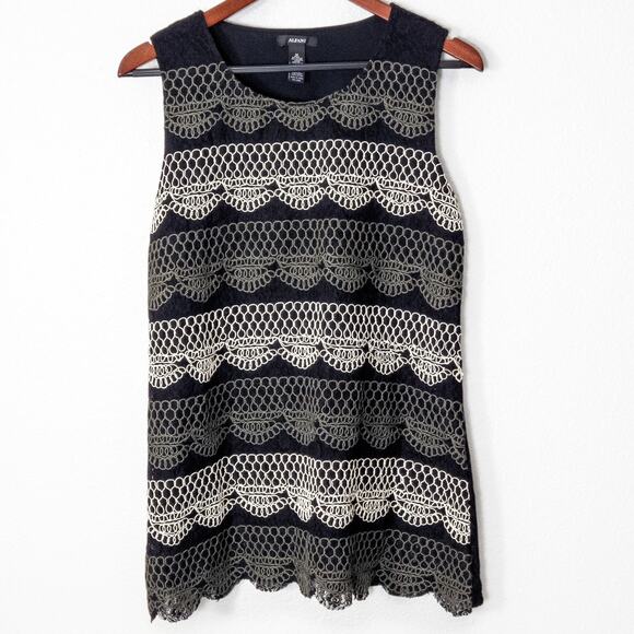 Alfani Lace Sleeveless Top Black Beige Women’s M Romantic Statement - Picture 1 of 8